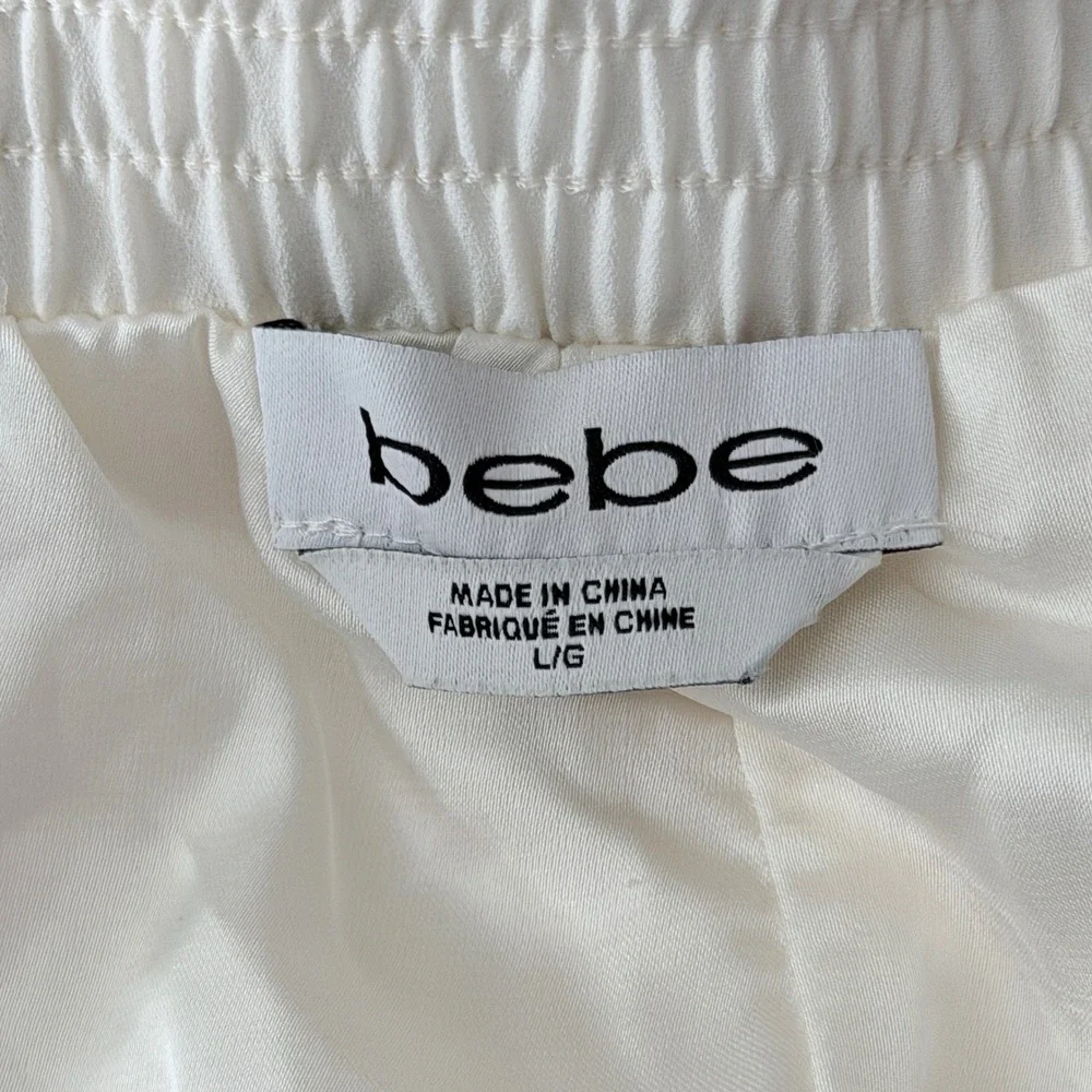 Bebe Scalloped Shorts Ivory Drawstring Resort Boho Chic Lounge Summer Size Large - Picture 5 of 11